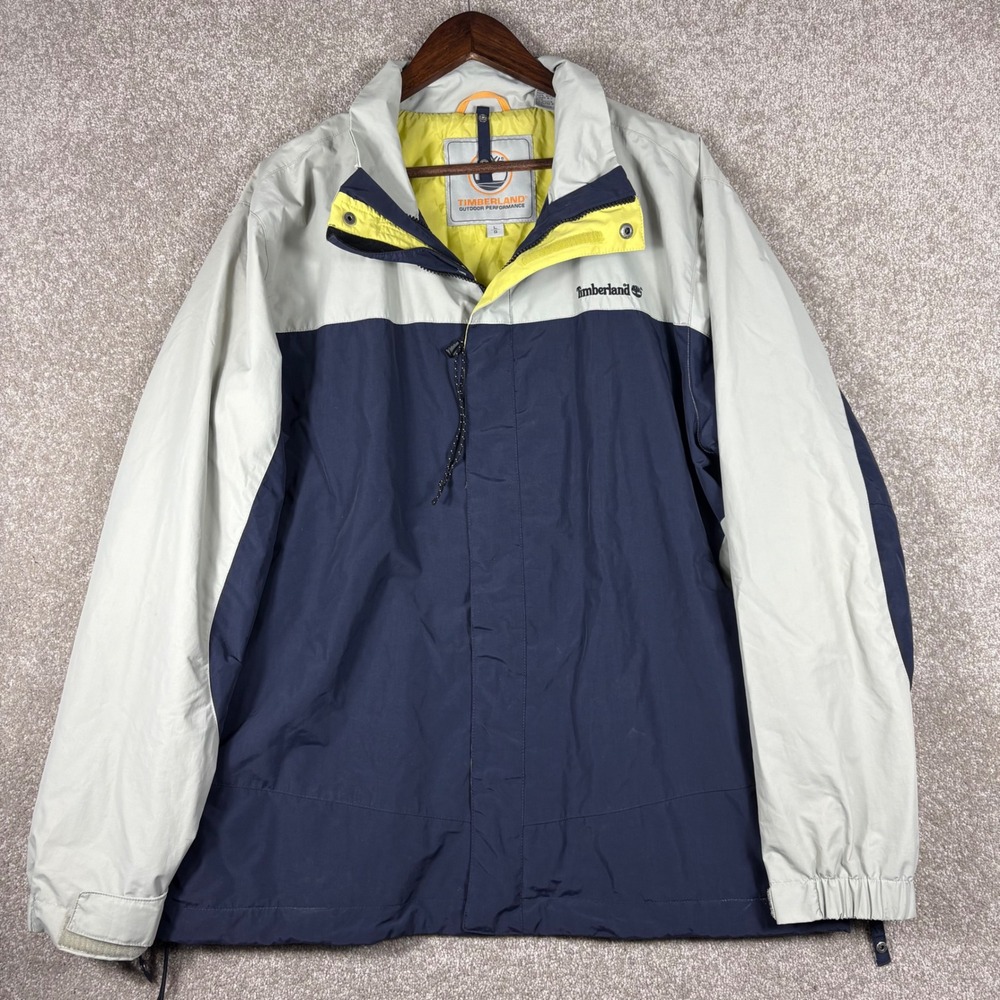 Timberland Outdoor Performance Jacket Mens Large Navy Grey Yellow Colorblock L
